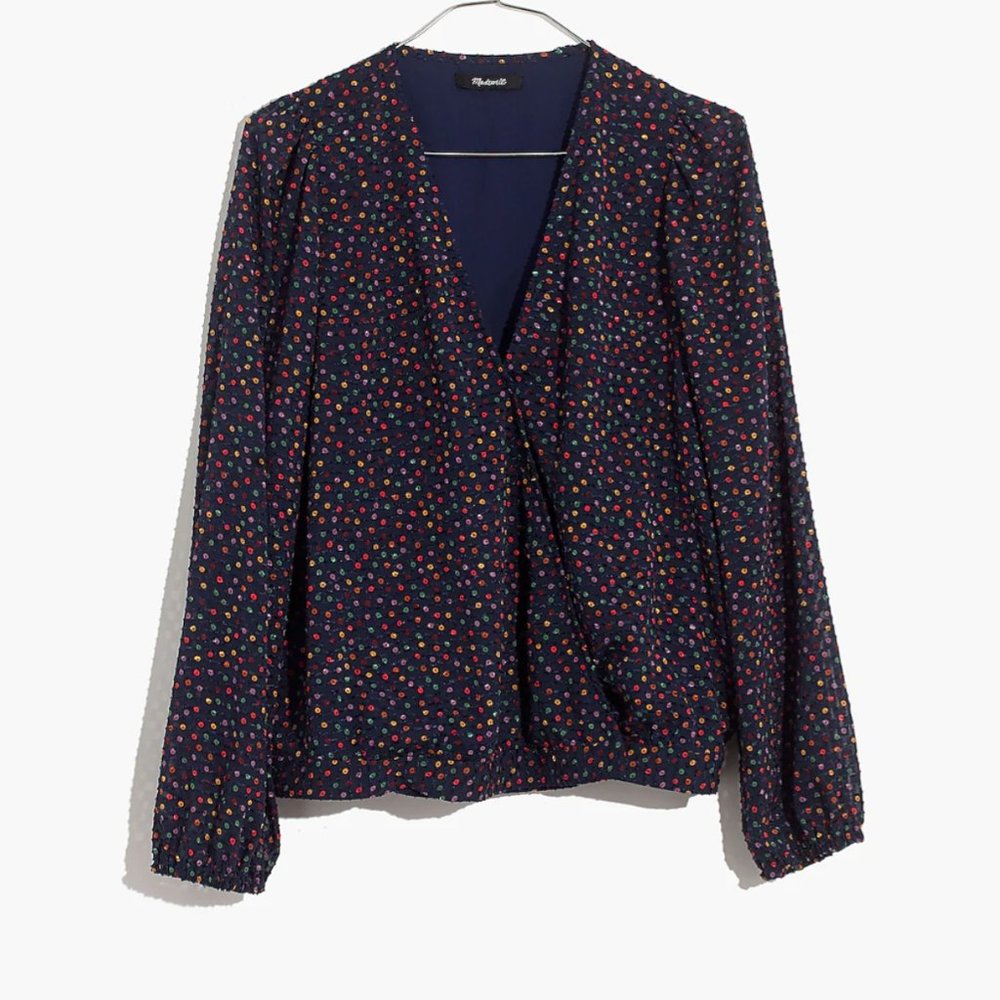 Madewell Lyric Wrap Top in Sugar Dot